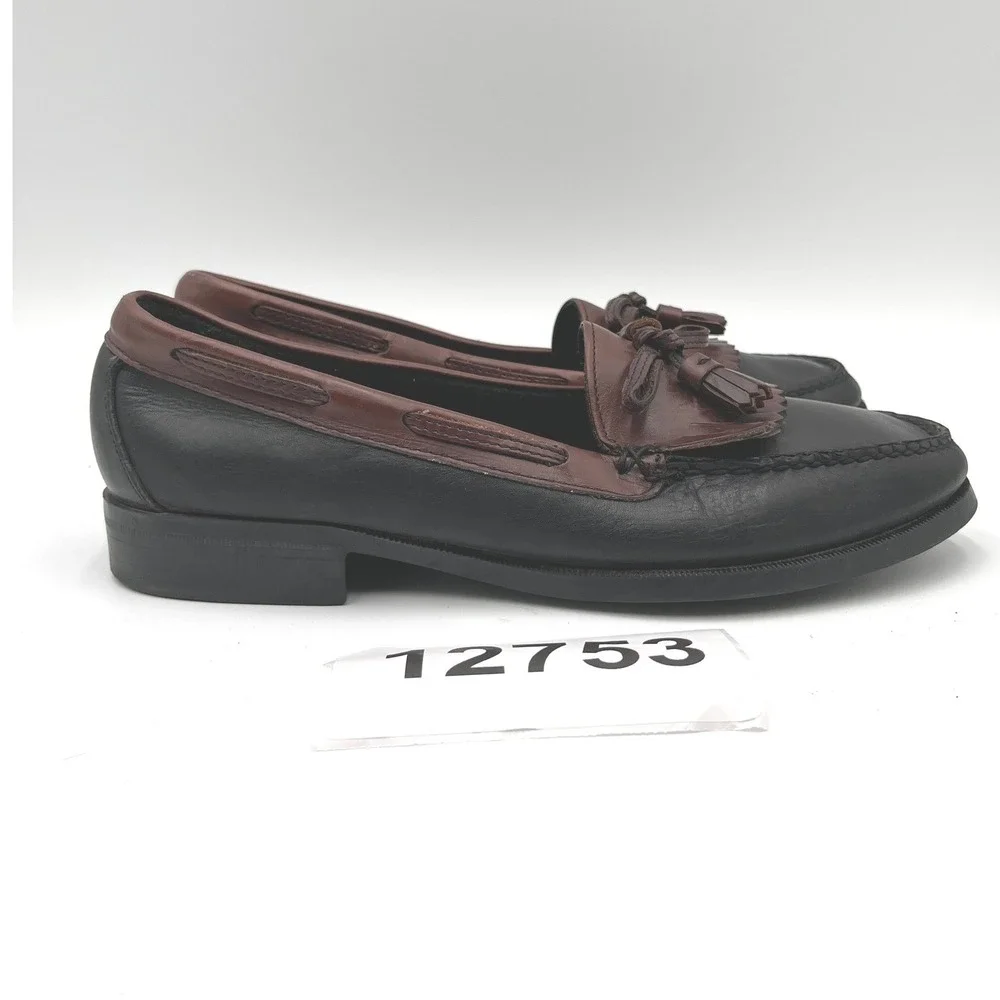Sebago Handsewn Tassel Loafers Mens 11M Black Brown Leather Block Heels Shoes